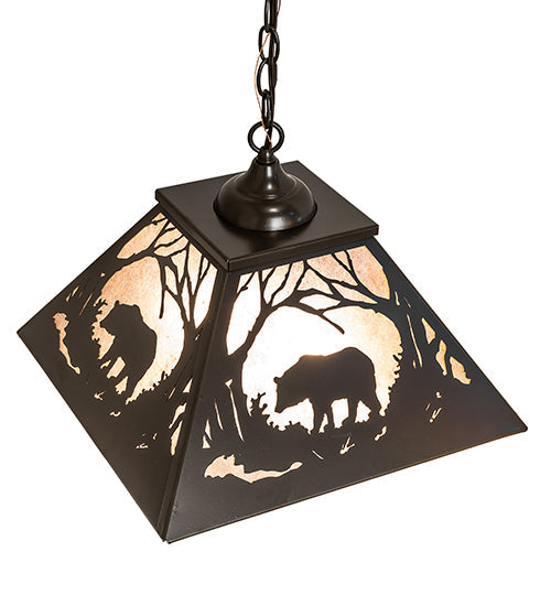 Meyda Lighting Bear at Dawn 22" 2-Light Timeless Bronze Pendant Light With Silver Mica Shade Glass