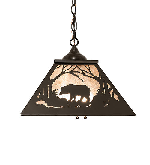 Meyda Lighting Bear at Dawn 22" 2-Light Timeless Bronze Pendant Light With Silver Mica Shade Glass