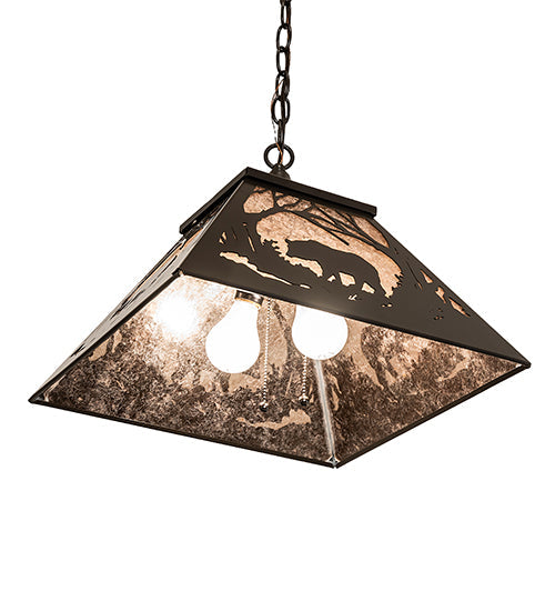 Meyda Lighting Bear at Dawn 22" 2-Light Timeless Bronze Pendant Light With Silver Mica Shade Glass