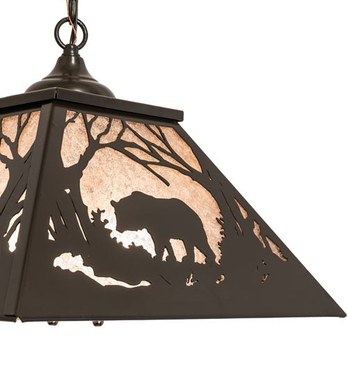 Meyda Lighting Bear at Dawn 22" 2-Light Timeless Bronze Pendant Light With Silver Mica Shade Glass