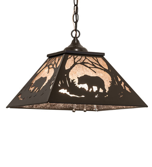 Meyda Lighting Bear at Dawn 22" 2-Light Timeless Bronze Pendant Light With Silver Mica Shade Glass