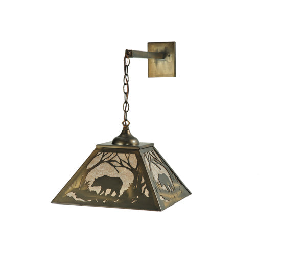 Meyda Lighting Bear at Dawn 23" 2-Light Antique Copper Hanging Wall Sconce With Silver Mica Shade Glass