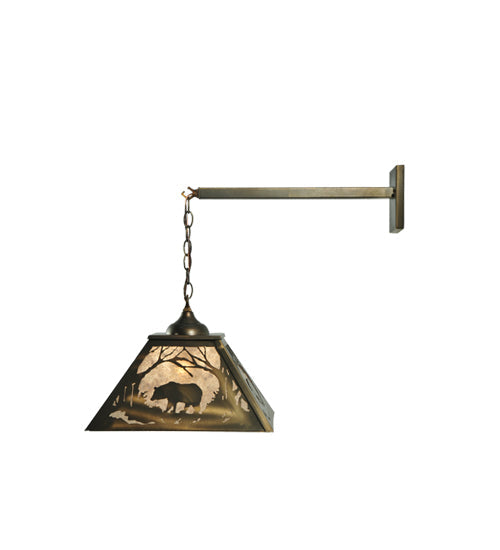 Meyda Lighting Bear at Dawn 23" 2-Light Antique Copper Hanging Wall Sconce With Silver Mica Shade Glass