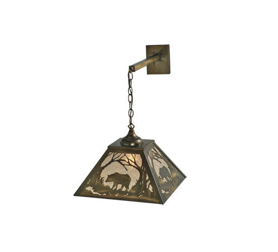 Meyda Lighting Bear at Dawn 23" 2-Light Antique Copper Hanging Wall Sconce With Silver Mica Shade Glass