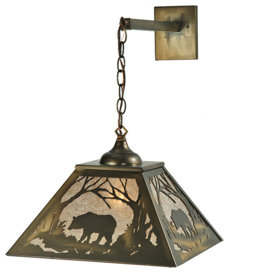 Meyda Lighting Bear at Dawn 23" 2-Light Antique Copper Hanging Wall Sconce With Silver Mica Shade Glass