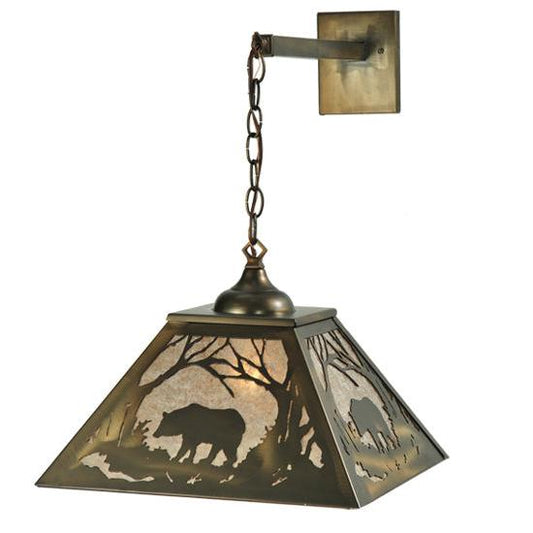 Meyda Lighting Bear at Dawn 23" 2-Light Antique Copper Hanging Wall Sconce With Silver Mica Shade Glass