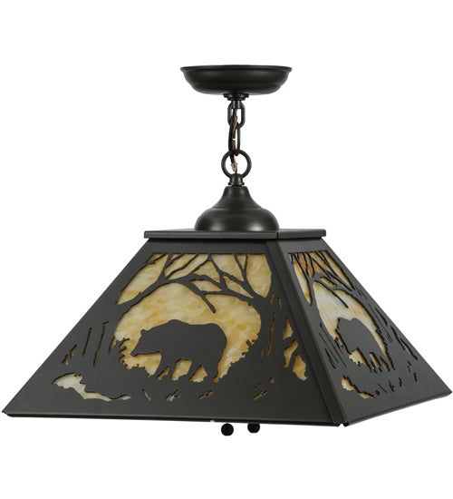 Meyda Lighting Bear at Dawn 23" 2-Light Timeless Bronze Pendant Light With Beige Art Shade Glass