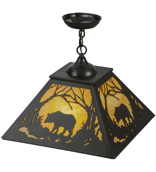 Meyda Lighting Bear at Dawn 23" 2-Light Timeless Bronze Pendant Light With Beige Art Shade Glass