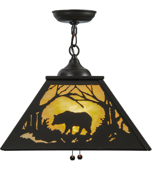 Meyda Lighting Bear at Dawn 23" 2-Light Timeless Bronze Pendant Light With Beige Art Shade Glass