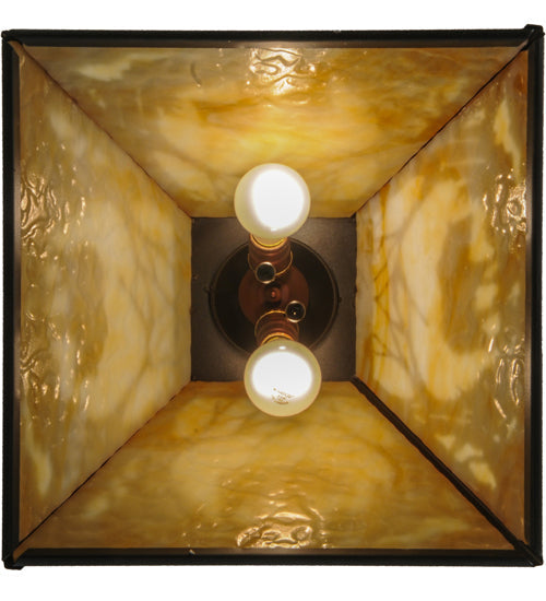 Meyda Lighting Bear at Dawn 23" 2-Light Timeless Bronze Pendant Light With Beige Art Shade Glass