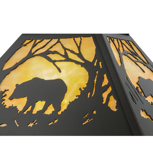 Meyda Lighting Bear at Dawn 23" 2-Light Timeless Bronze Pendant Light With Beige Art Shade Glass