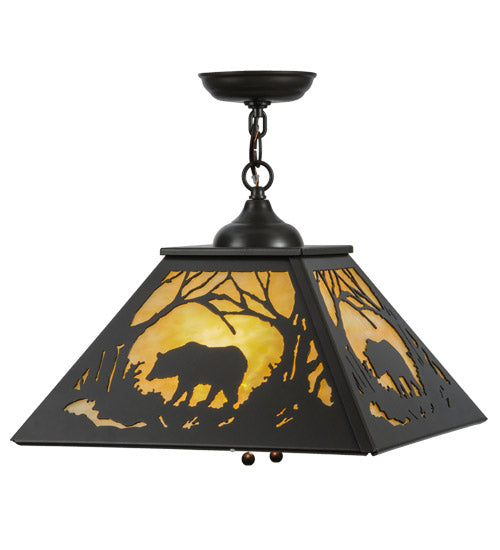 Meyda Lighting Bear at Dawn 23" 2-Light Timeless Bronze Pendant Light With Beige Art Shade Glass