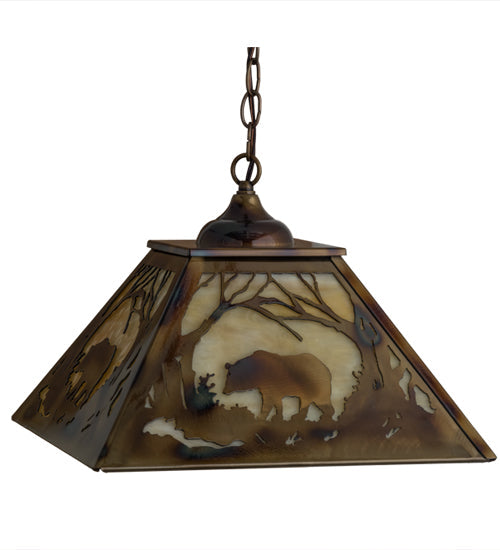 Meyda Lighting Bear at Dawn 23" 3-Light Burnished Brass Tint Pendant Light With Beige Shade Glass