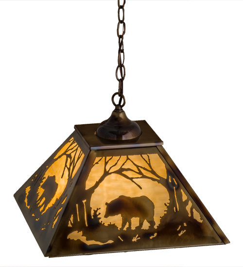 Meyda Lighting Bear at Dawn 23" 3-Light Burnished Brass Tint Pendant Light With Beige Shade Glass