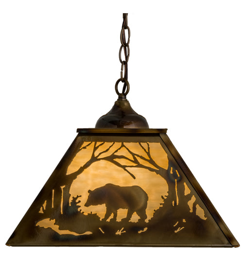 Meyda Lighting Bear at Dawn 23" 3-Light Burnished Brass Tint Pendant Light With Beige Shade Glass