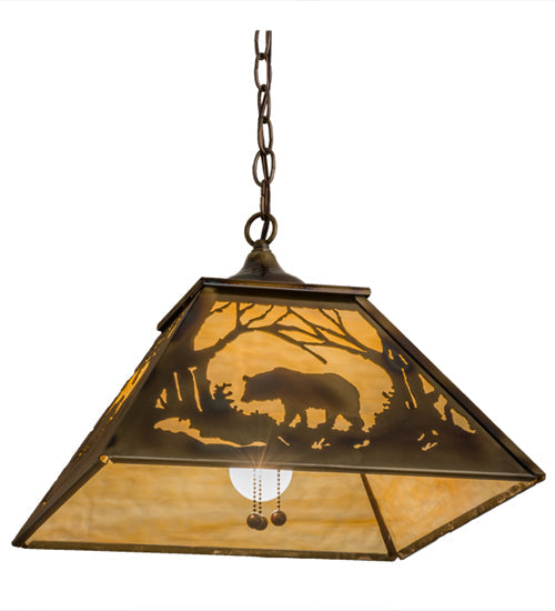 Meyda Lighting Bear at Dawn 23" 3-Light Burnished Brass Tint Pendant Light With Beige Shade Glass