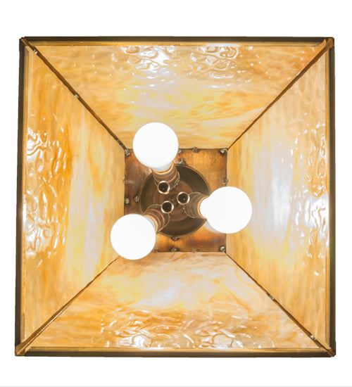 Meyda Lighting Bear at Dawn 23" 3-Light Burnished Brass Tint Pendant Light With Beige Shade Glass