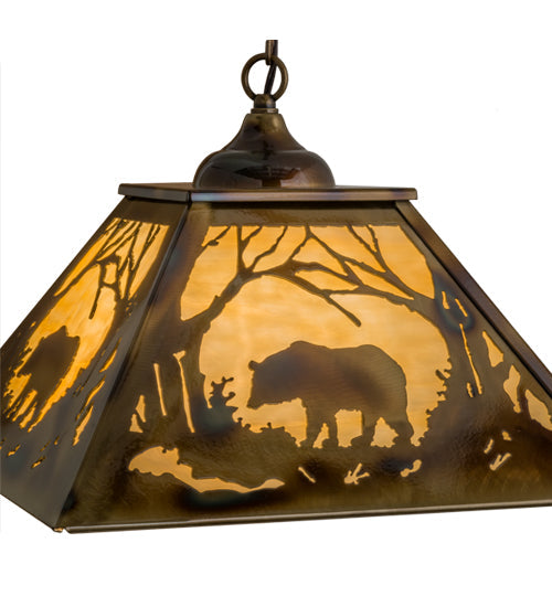 Meyda Lighting Bear at Dawn 23" 3-Light Burnished Brass Tint Pendant Light With Beige Shade Glass