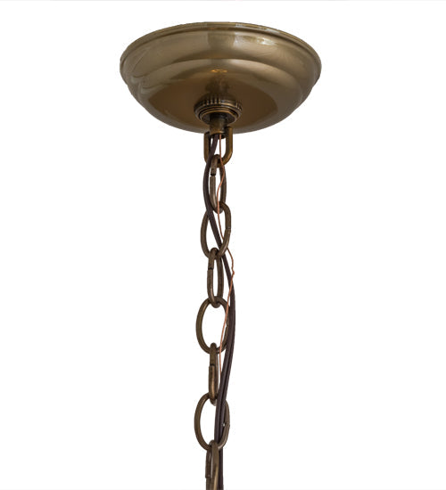 Meyda Lighting Bear at Dawn 23" 3-Light Burnished Brass Tint Pendant Light With Beige Shade Glass