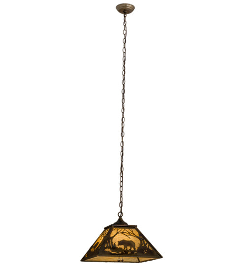 Meyda Lighting Bear at Dawn 23" 3-Light Burnished Brass Tint Pendant Light With Beige Shade Glass
