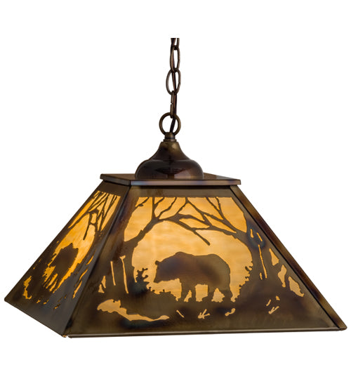 Meyda Lighting Bear at Dawn 23" 3-Light Burnished Brass Tint Pendant Light With Beige Shade Glass