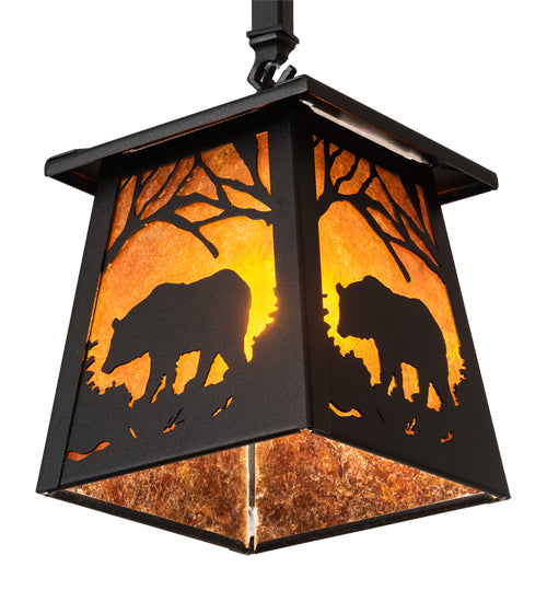 Meyda Lighting Bear at Dawn 24" 2-Light Textured Black Island Pendant Light With Amber Mica Shade Glass