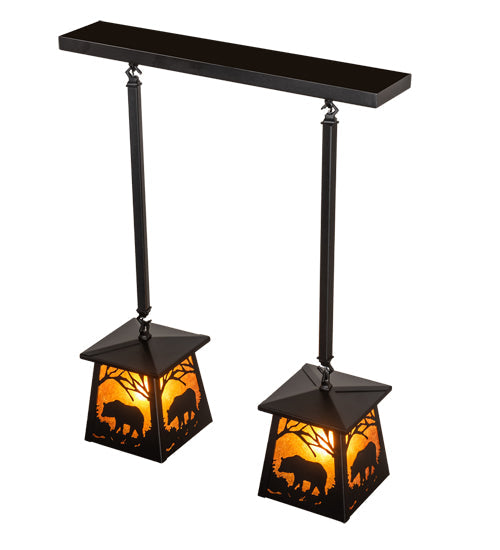 Meyda Lighting Bear at Dawn 24" 2-Light Textured Black Island Pendant Light With Amber Mica Shade Glass