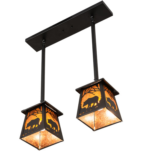 Meyda Lighting Bear at Dawn 24" 2-Light Textured Black Island Pendant Light With Amber Mica Shade Glass