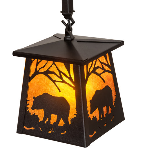 Meyda Lighting Bear at Dawn 24" 2-Light Textured Black Island Pendant Light With Amber Mica Shade Glass