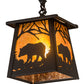 Meyda Lighting Bear at Dawn 37" 3-Light Textured Black Island Pendant Light With Amber Mica Shade Glass