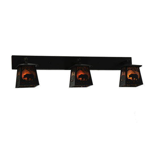 Meyda Lighting Bear at Dawn 48" 3-Light Black Wall Sconce With Amber Mica Shade Glass