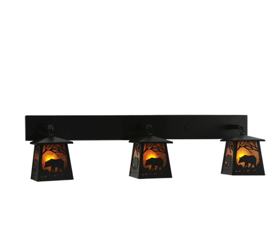 Meyda Lighting Bear at Dawn 48" 3-Light Black Wall Sconce With Amber Mica Shade Glass