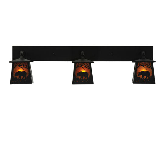 Meyda Lighting Bear at Dawn 48" 3-Light Black Wall Sconce With Amber Mica Shade Glass