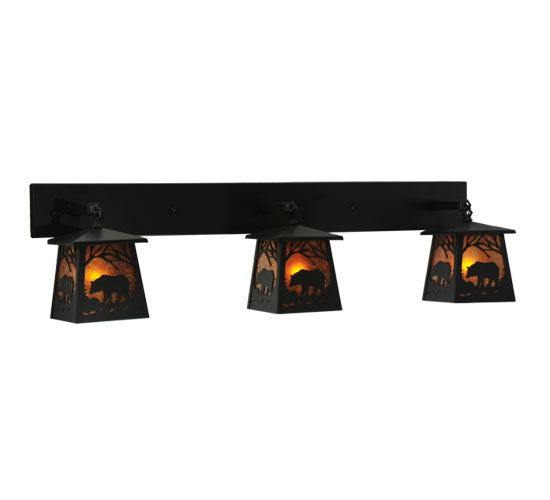 Meyda Lighting Bear at Dawn 48" 3-Light Black Wall Sconce With Amber Mica Shade Glass