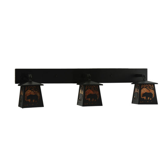Meyda Lighting Bear at Dawn 48" 3-Light Black Wall Sconce With Amber Mica Shade Glass