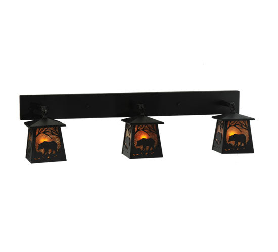 Meyda Lighting Bear at Dawn 48" 3-Light Black Wall Sconce With Amber Mica Shade Glass