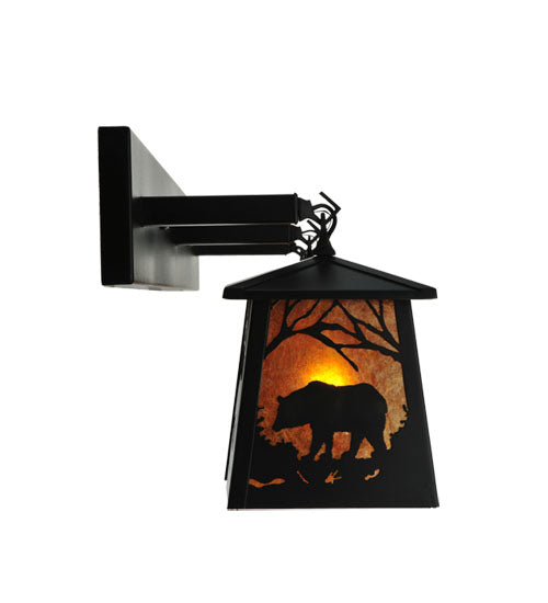 Meyda Lighting Bear at Dawn 48" 3-Light Black Wall Sconce With Amber Mica Shade Glass