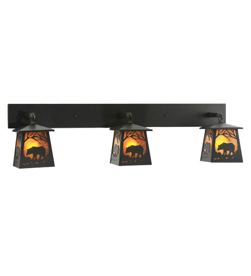 Meyda Lighting Bear at Dawn 48" 3-Light Black Wall Sconce With Amber Mica Shade Glass