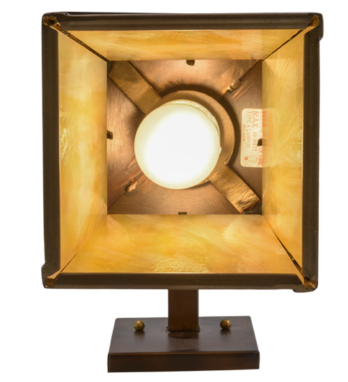 Meyda Lighting Bear at Dawn 7" Dark Burnished Antique Copper Hanging Wall Sconce With Beige Iridescent Shade Glass
