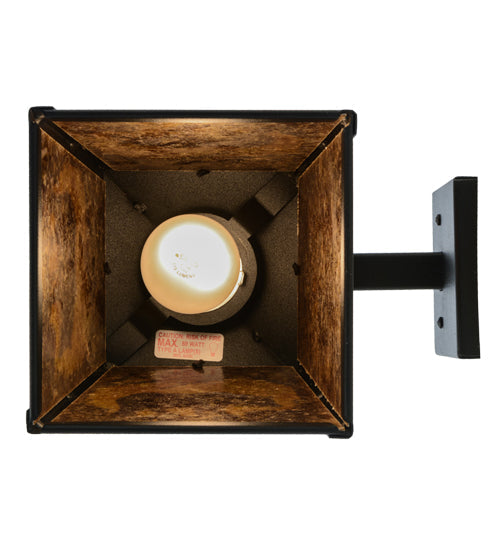 Meyda Lighting Bear at Dawn 7" Textured Black Hanging Wall Sconce With Amber Mica Shade Glass