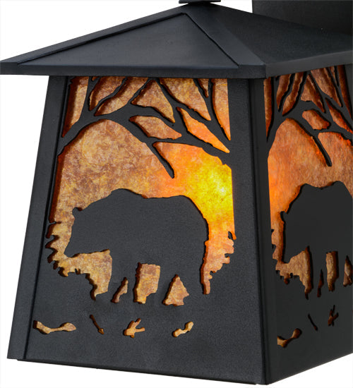 Meyda Lighting Bear at Dawn 7" Textured Black Hanging Wall Sconce With Amber Mica Shade Glass