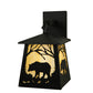 Meyda Lighting Bear at Dawn 8" Textured Black Hanging Wall Sconce With Beige Art Shade Glass