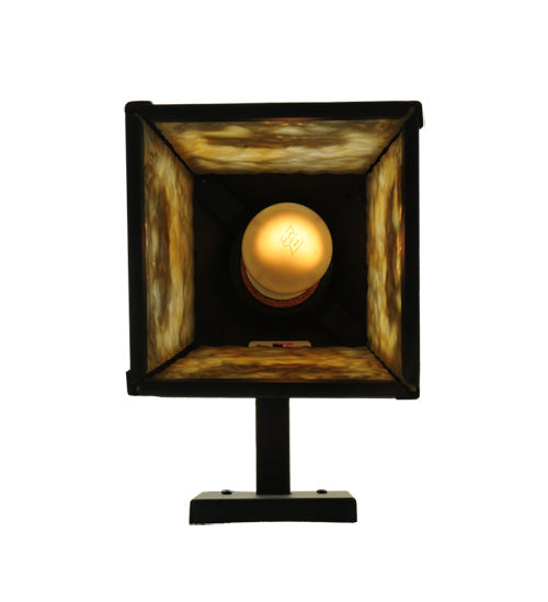 Meyda Lighting Bear at Dawn 8" Textured Black Hanging Wall Sconce With Beige Art Shade Glass