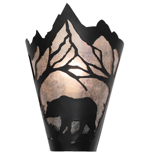 Meyda Lighting Bear at Dawn 8" Textured Black Wall Sconce With Silver Mica Shade Glass