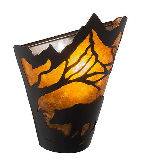 Meyda Lighting Bear at Dawn 9" Textured Black Wall Sconce With Amber Mica Shade Glass