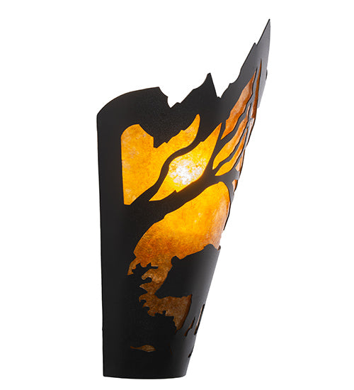 Meyda Lighting Bear at Dawn 9" Textured Black Wall Sconce With Amber Mica Shade Glass