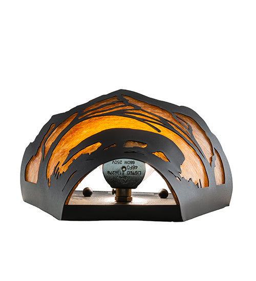 Meyda Lighting Bear at Dawn 9" Textured Black Wall Sconce With Amber Mica Shade Glass