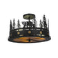 Meyda Lighting Bear at Dusk 16" 3-Light Textured Black Flush Mount Light With Amber Mica Shade Glass