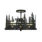 Meyda Lighting Bear at Dusk 16" 3-Light Textured Black Flush Mount Light With Amber Mica Shade Glass
