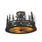 Meyda Lighting Bear at Dusk 16" 3-Light Textured Black Flush Mount Light With Amber Mica Shade Glass